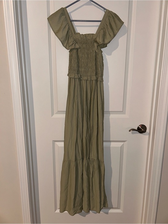 Moon River Dresses & Skirts - Moon River Olive Maxi Dress with Flutter Shoulders